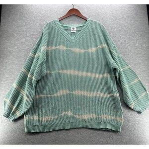LIVE LOVE V-Neck Green & White Stripe Sweater Size 3XL (A46)